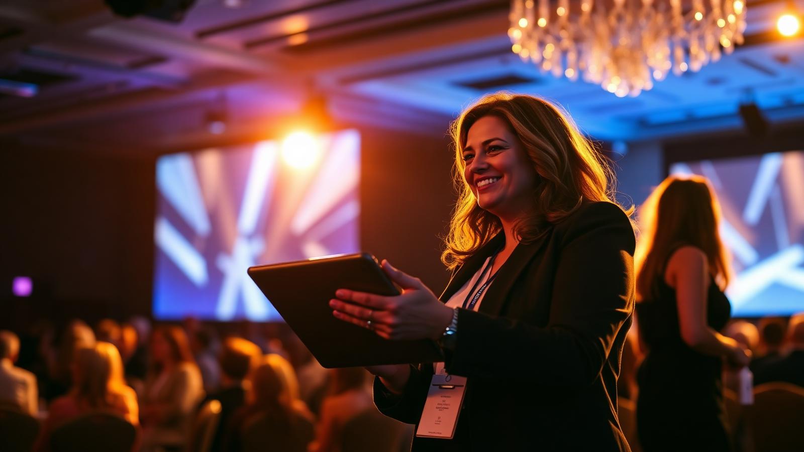 Event organizer coordinating a conference