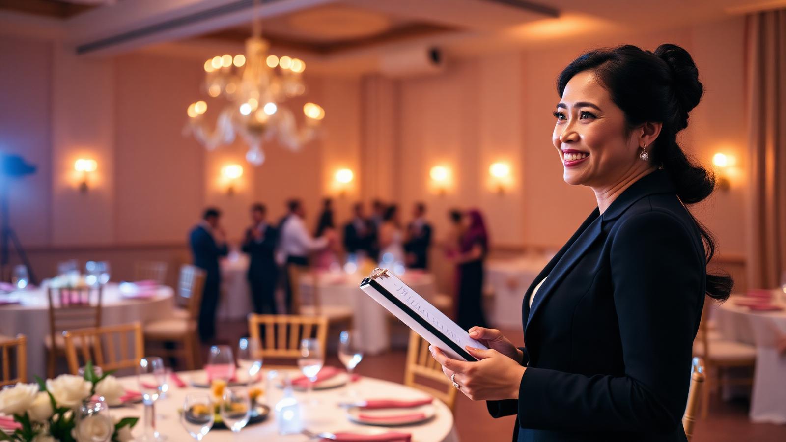 Wedding planner coordinating a reception