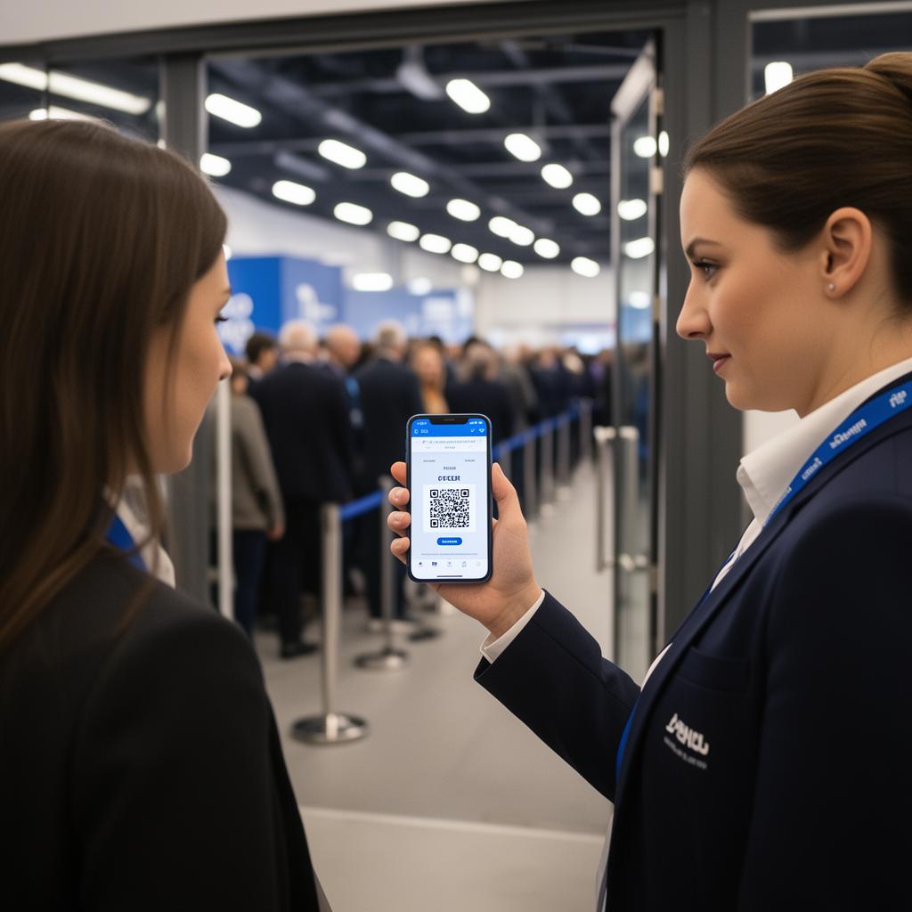 Staff scanning a phone QR ticket at a venue entrance